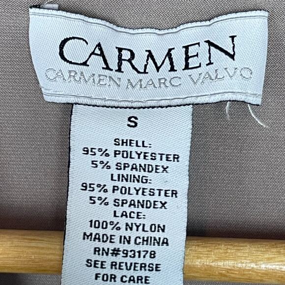 Carmen Marc Valvo Taupe Cowlneck Sleeveless Ruched Lace Hem Top Size S Fairycore - Picture 4 of 6